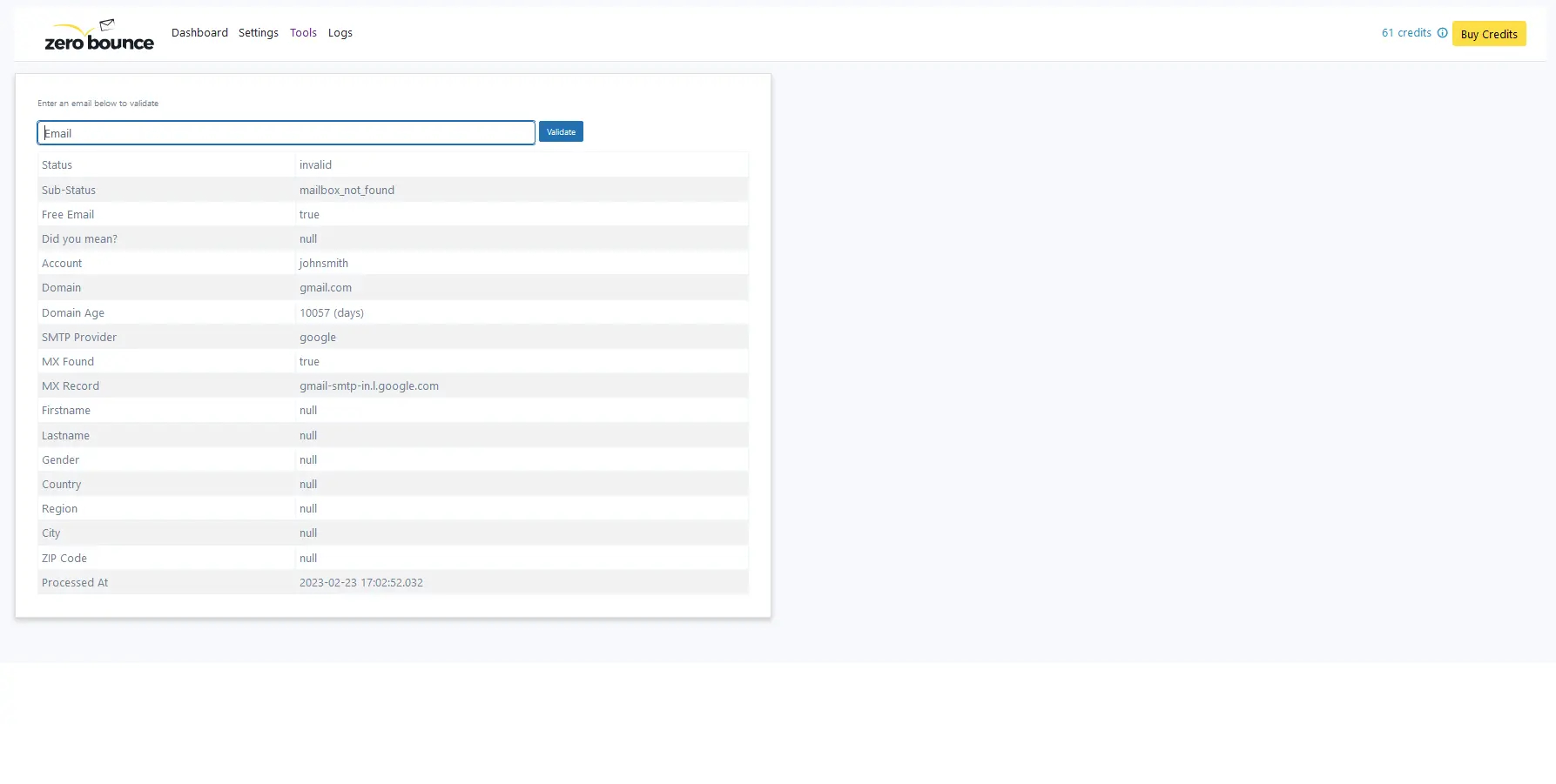 Email Validation Example