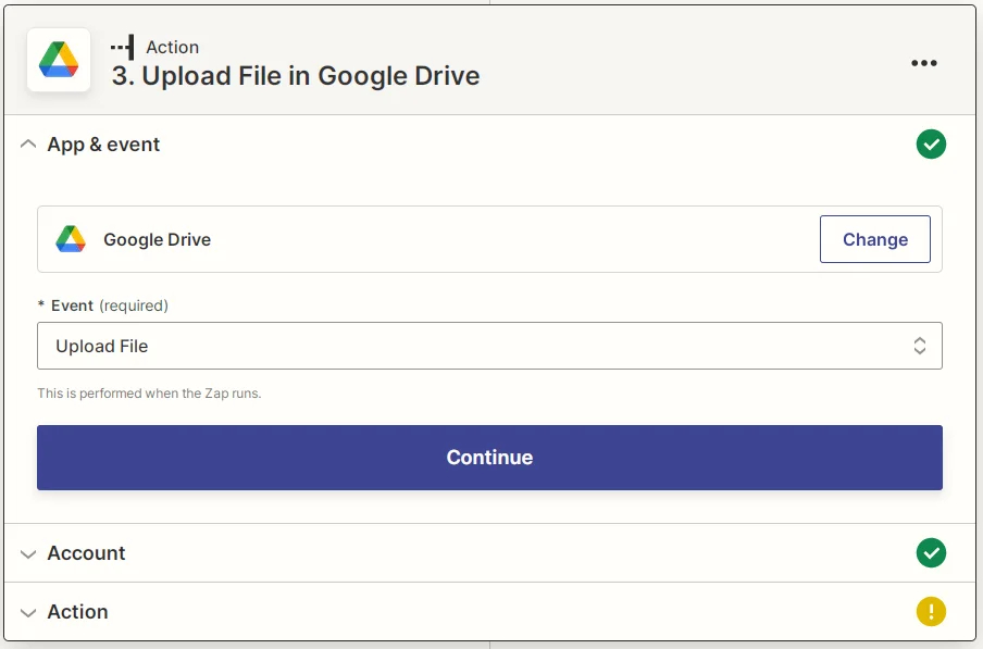 Zapier Google Drive Upload File screenshot