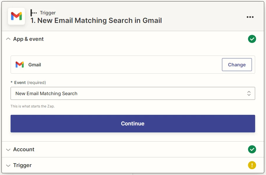 Zapier Gmail New Email Matching Search screenshot