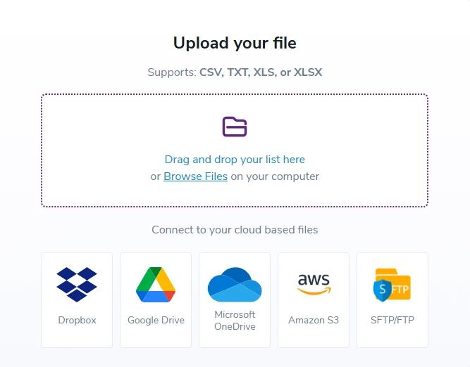 ZeroBounce’s file upload screen.