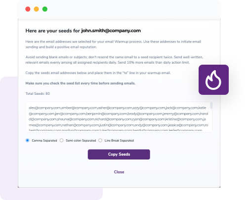 A list of seed email addresses that are generated when entering a domain for Email Warmup.