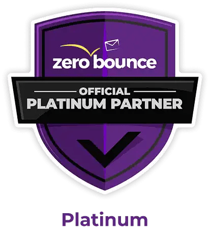 A purple and platinum badge showing ZeroBounce's Platinum Partnership.