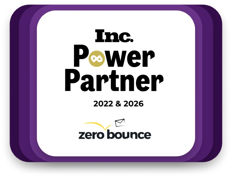 Inc. Power Partner badge for ZeroBounce, 2022 and 2026