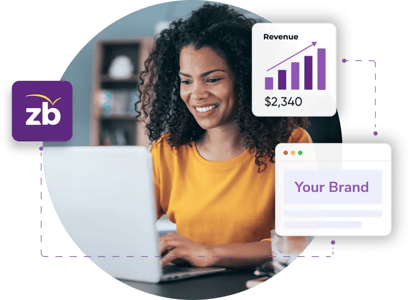 A collage of images showing a smiling business woman using ZeroBounce and growing her business revenue.