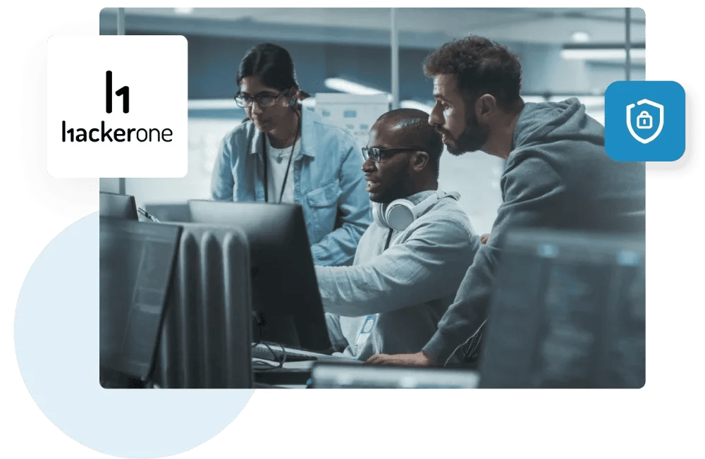 HackerOne logo, featuring a team of cybersecurity researchers at work