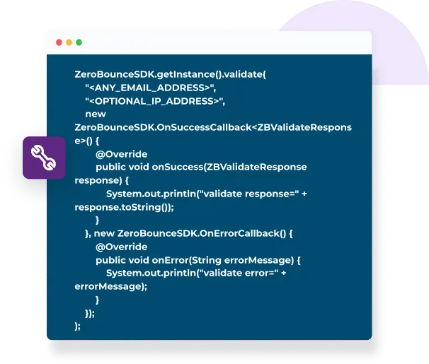 Image alt text: A sample of the ZeroBounce SDK.