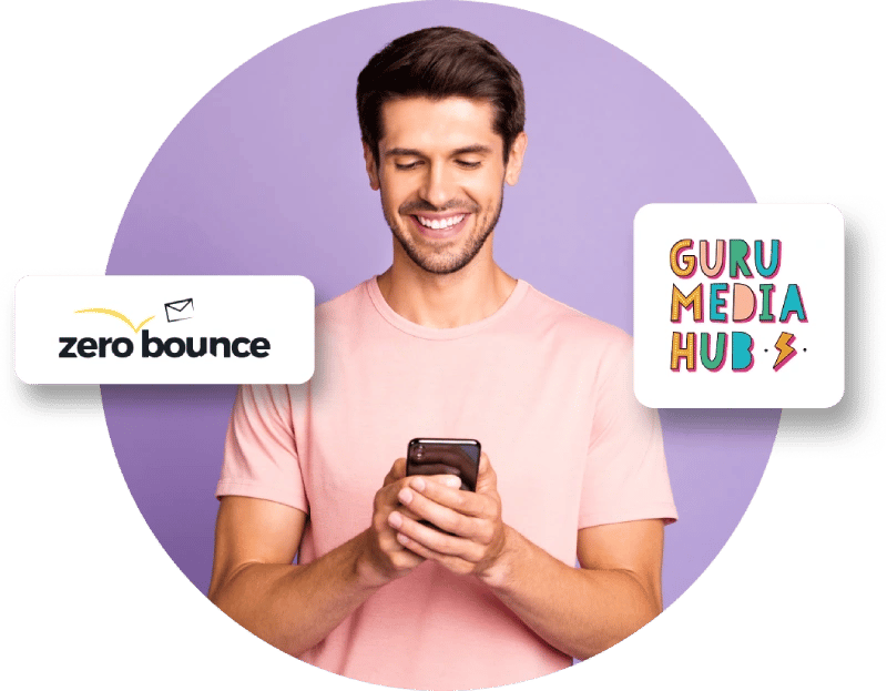 Person using the ZeroBounce platform on a smartphone.