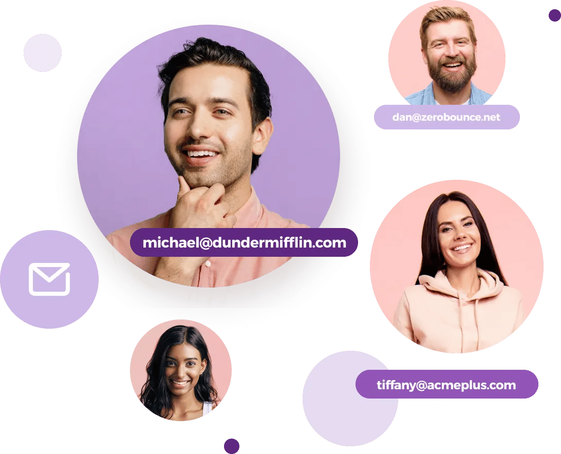 Various headshots of men and women being matched to their email address after using ,[object Object]