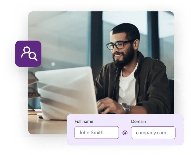 ZeroBounce customer using the name-based email finder from his laptop