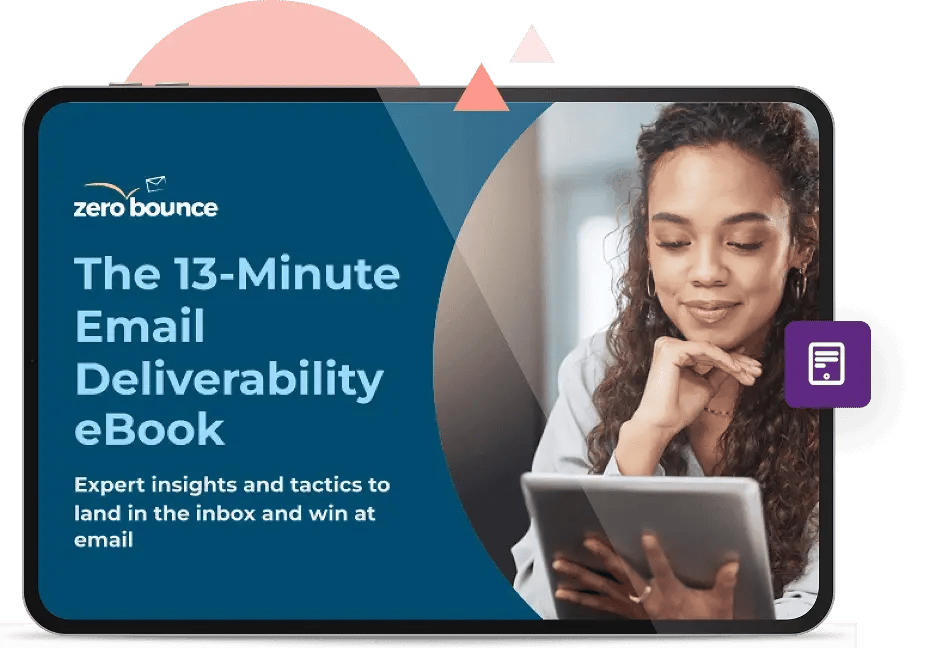 A tablet showing the cover of ZeroBounce's 13-Minute Email Deliverability eBook