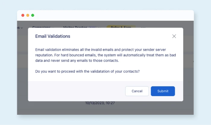 [object Object], confirmation screen that appears when using the ZeroBounce EngageBay integration