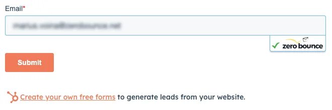 HubSpot Forms ,[object Object], enabled with ZeroBounce detecting a valid email address.