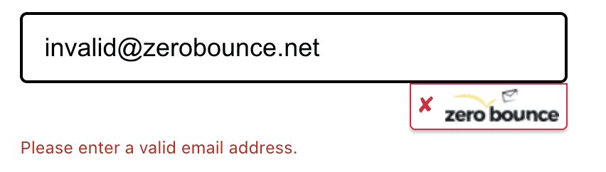 Contact Form 7 showing an invalid email address rejected by ZeroBounce.
