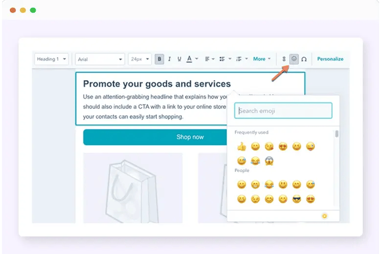 The HubSpot drag-and-drop email editor.