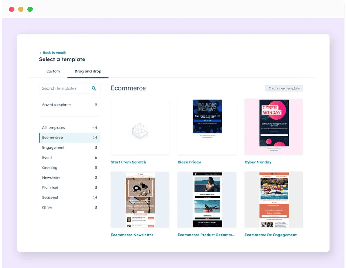 The HubSpot email template library.