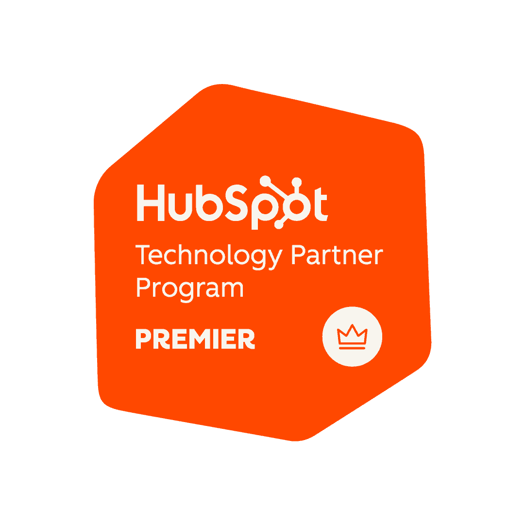 A HubSpot certified app badge with the text "We're now certified in HubSpot's app marketplace!"