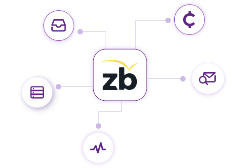 El logotipo de ZeroBounce con beneficios mensuales gratuitos, que incluyen 100 créditos, 1 pruebas de llegada a la casilla de entrada, 1 pruebas del servidor de correo electrónico, 1 monitores de listas negras y 10 consultas del buscador de correo electrónico.