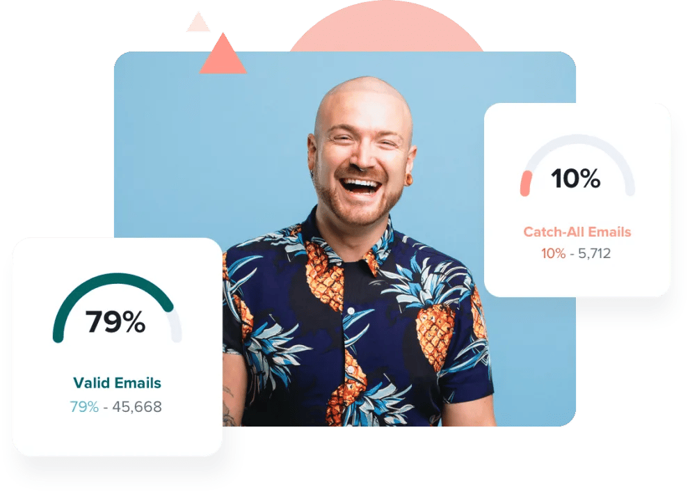 ZeroBounce man next to his percentage of his discovered valid and catch-all emails using real-time email verification
