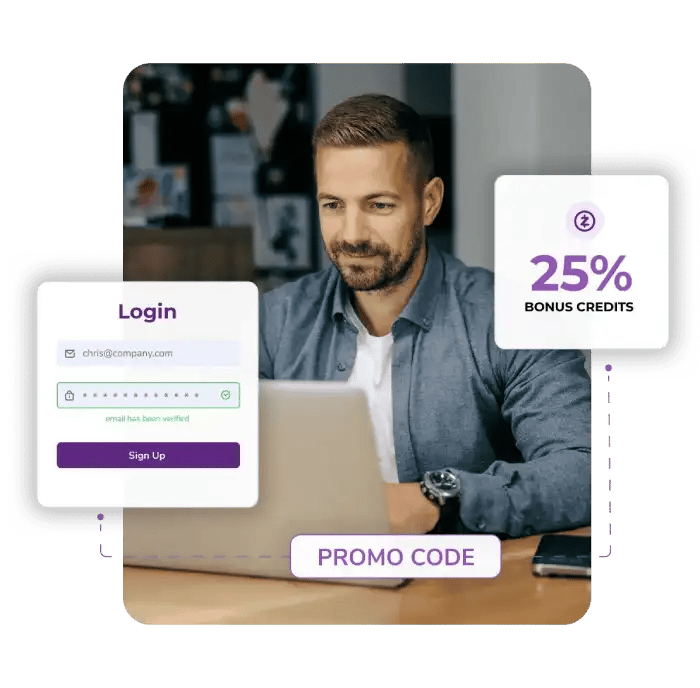 Partner completing a ZeroBounce credit purchase on a laptop