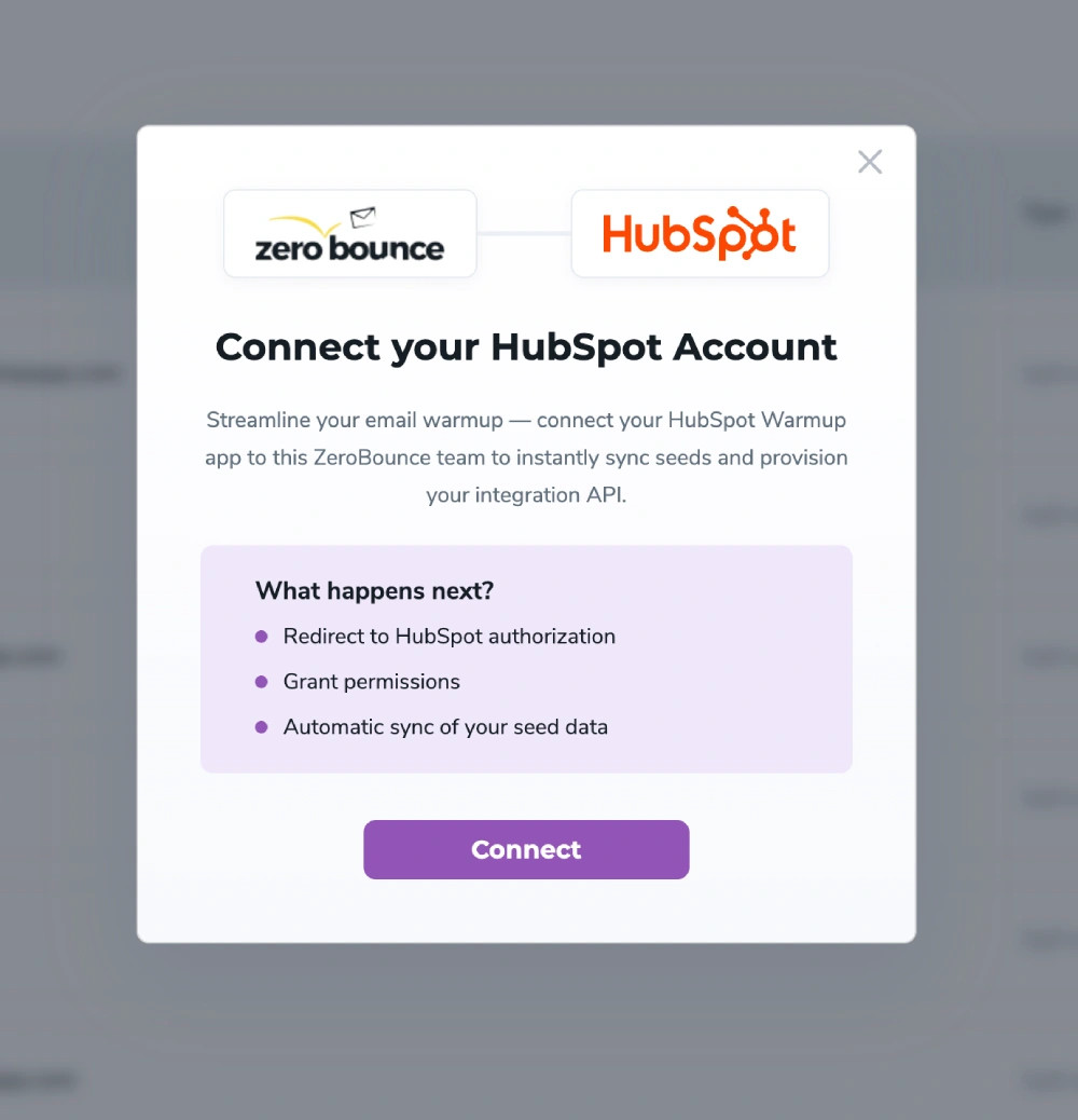 "Connect your HubSpot Account" consent modal