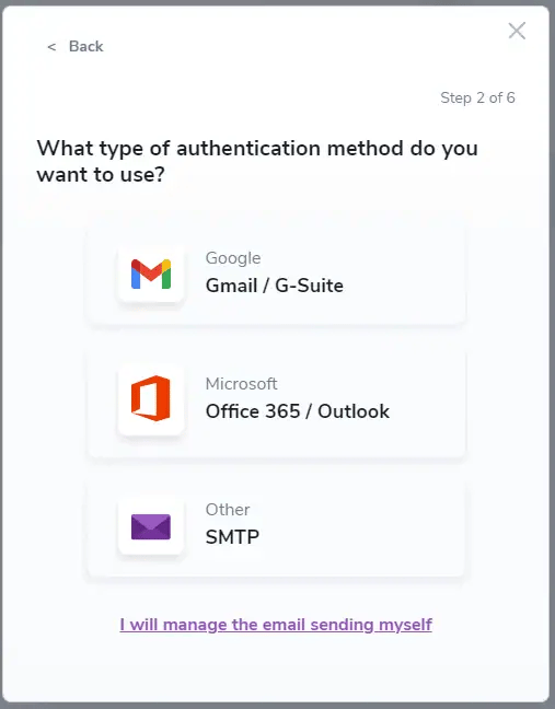Select type of authentication method