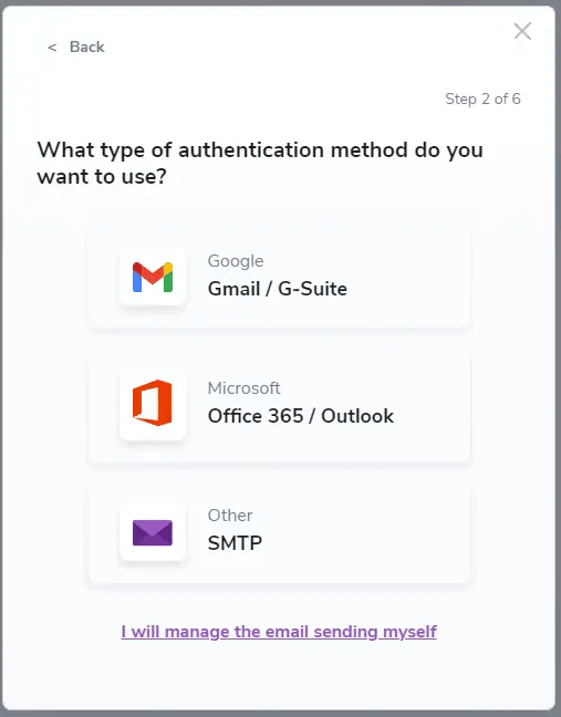 Select type of authentication method
