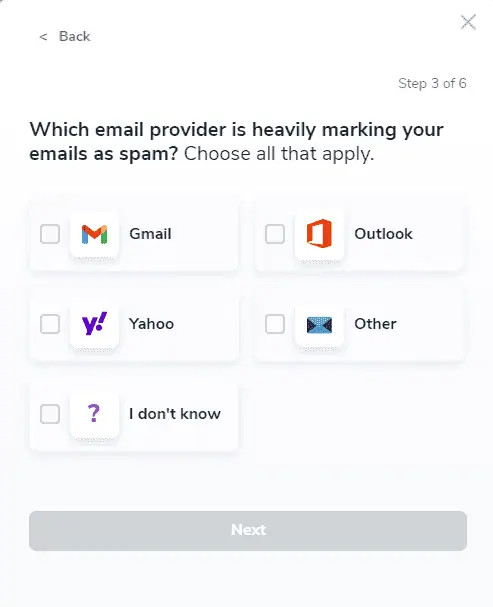 ZeroBounce - select email provider