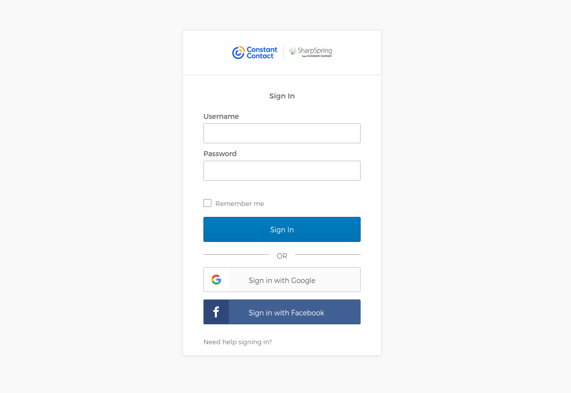 Constant Contact’s login screen