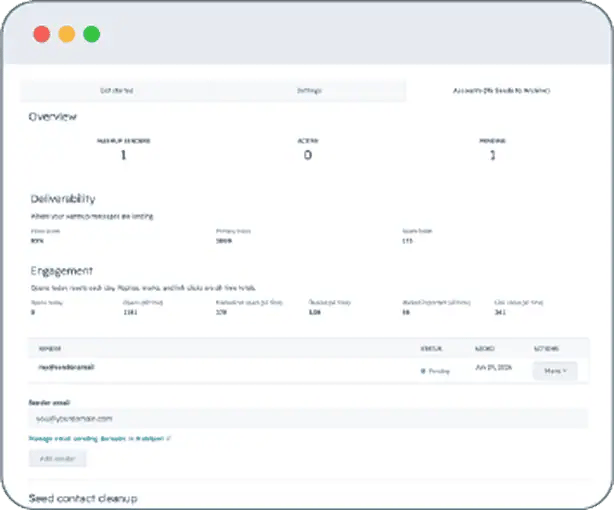 HubSpot email warmup dashboard