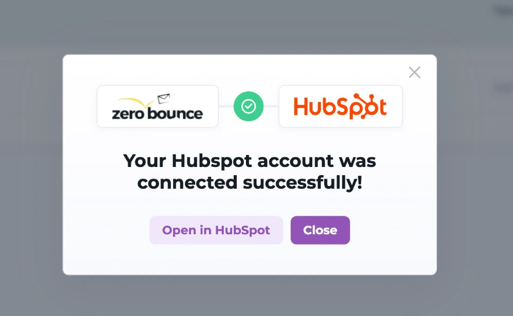 Screenshot: "Your HubSpot account was connected successfully!"