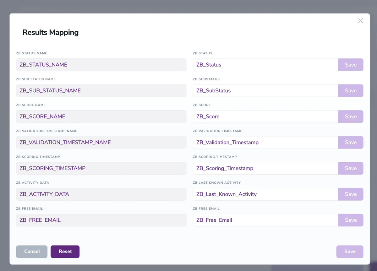 Results Mapping window