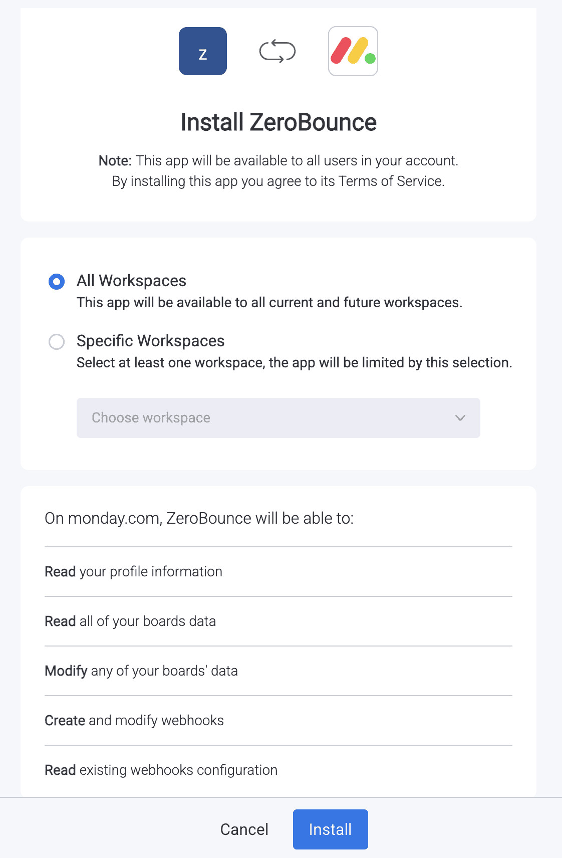 Install pop-up modal