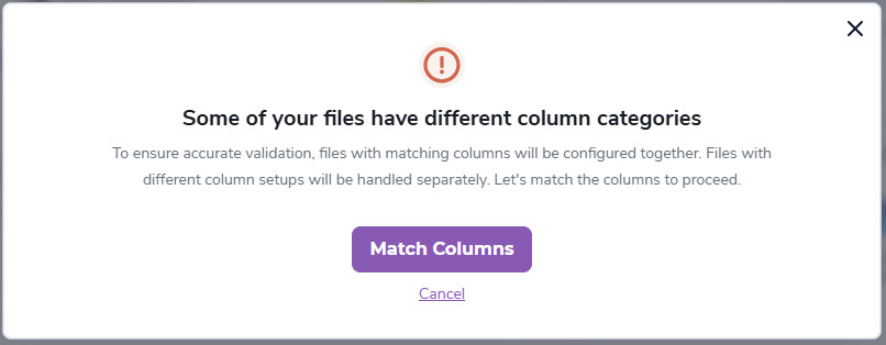 Different column categories matching modal