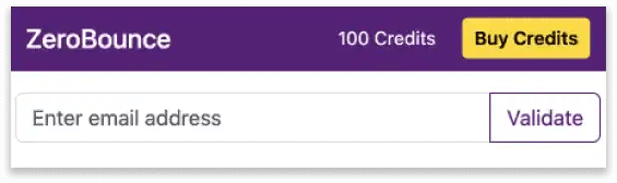ZeroBounce browser extension showing a validate email field