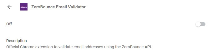 Google Chrome extension toggle for the ZeroBounce Email Validator