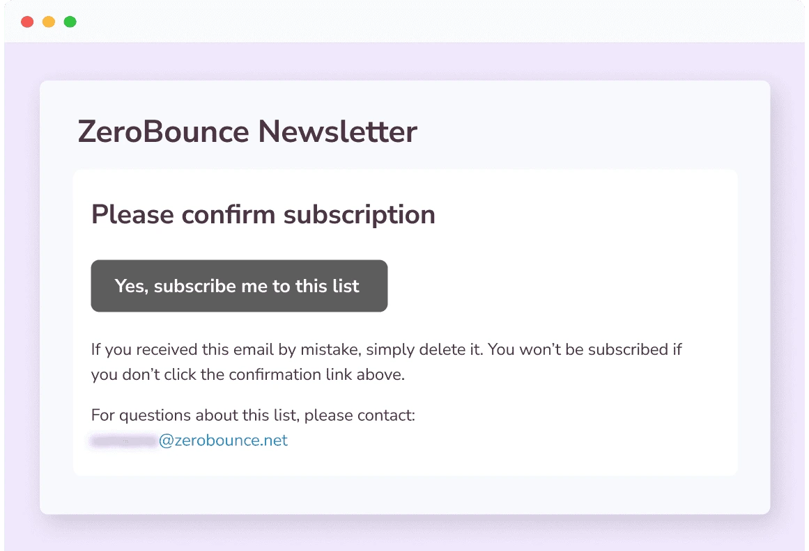 An example of a ZeroBounce Newsletter asking the subscriber to confirm their subscription.