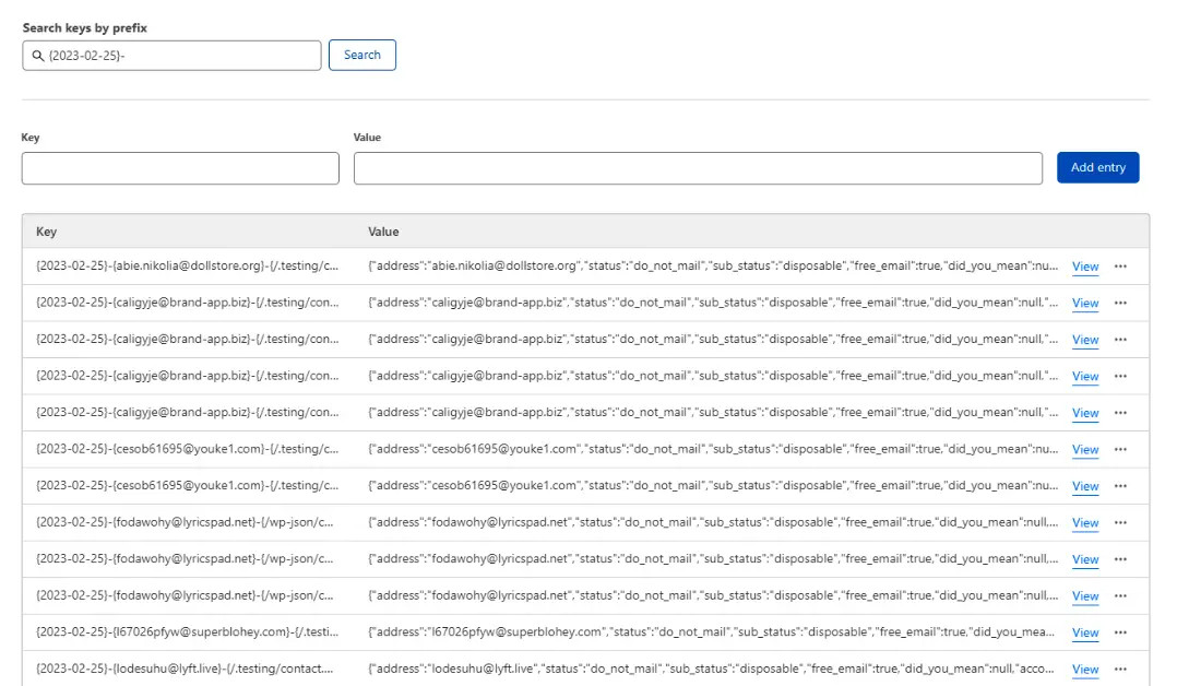 A log of results after using the ZeroBounce Cloudflare Worker integration