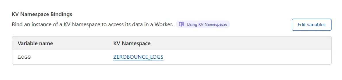 Example of a new LOGS variable for the ZeroBounce Cloudflare Worker integration