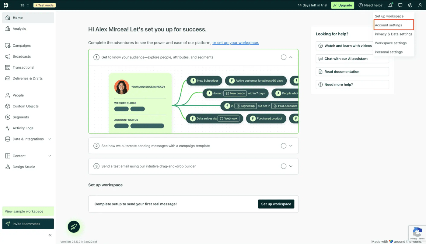 Navigating to Account Settings