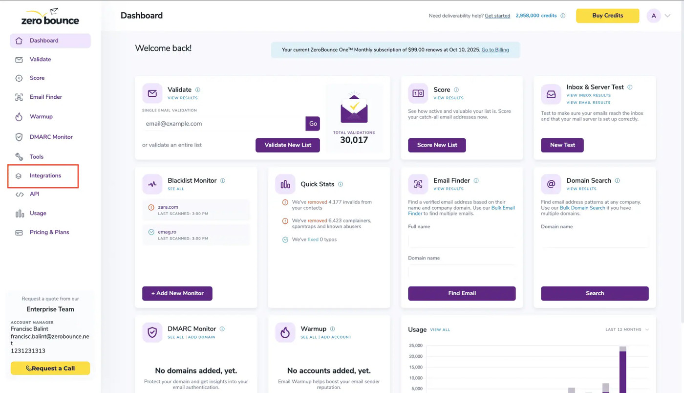 ZeroBounce Dashboard