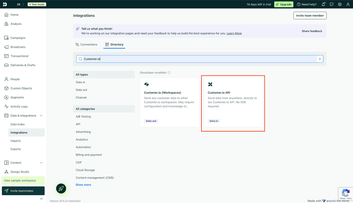 Integrations section