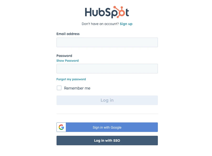 HubSpot login page