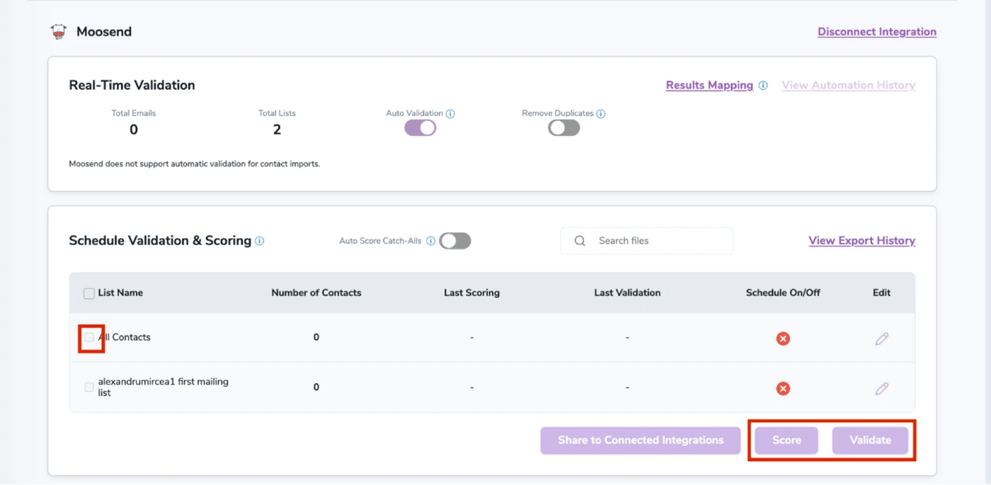 After successful integration, you will be able to view your lists in your ZeroBounce Dashboard.