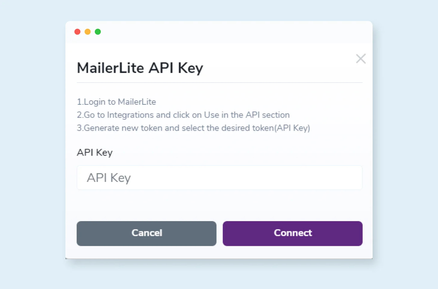 Aviso de conexión de clave de API para verificar correos electrónicos en MailerLite