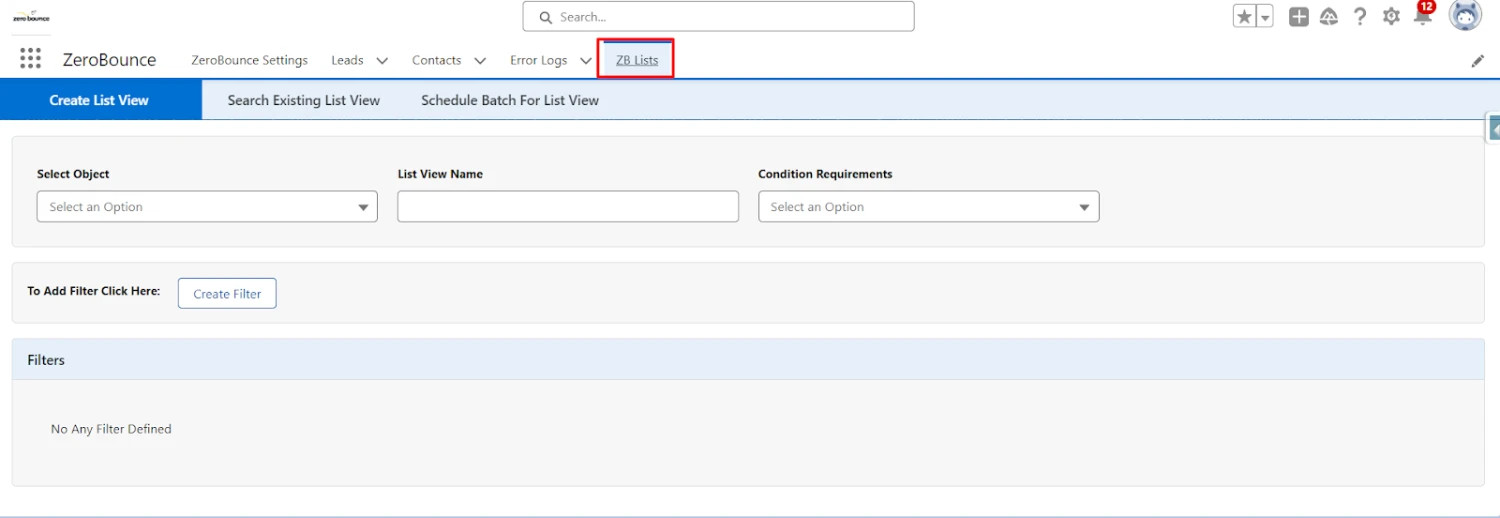 Interfaz de pestañas centrada en la creación de vistas de lista