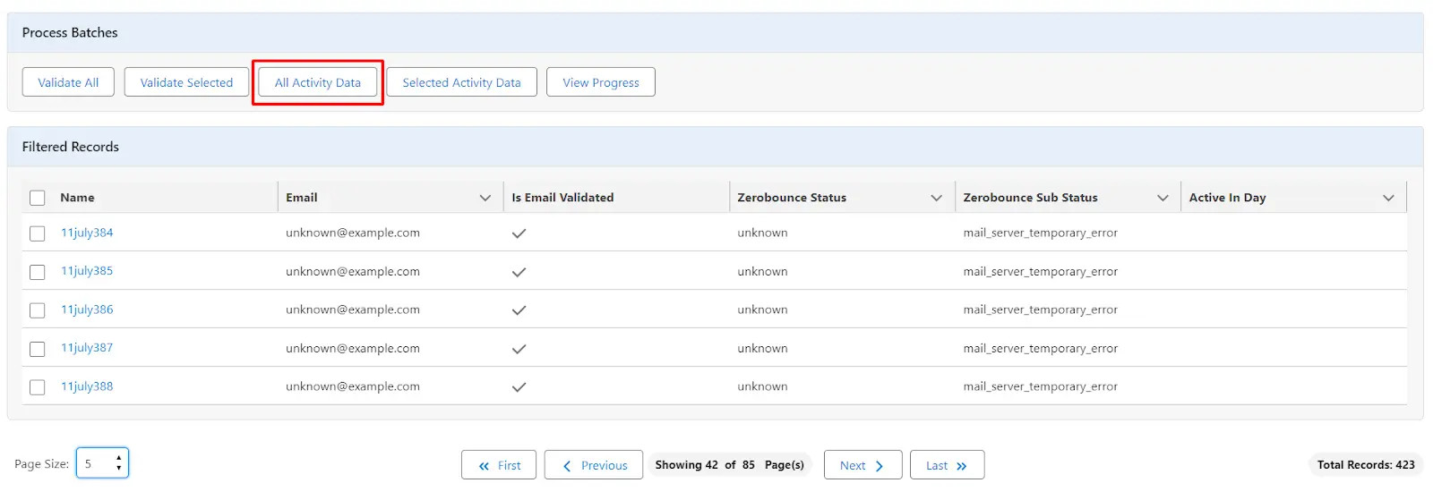 Controlar el progreso del lote: haga clic en 'Ver progreso' para ver la ventana emergente