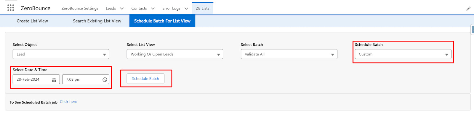 Al hacer clic en el hipervínculo, se le redirige a la pantalla Programar tarea