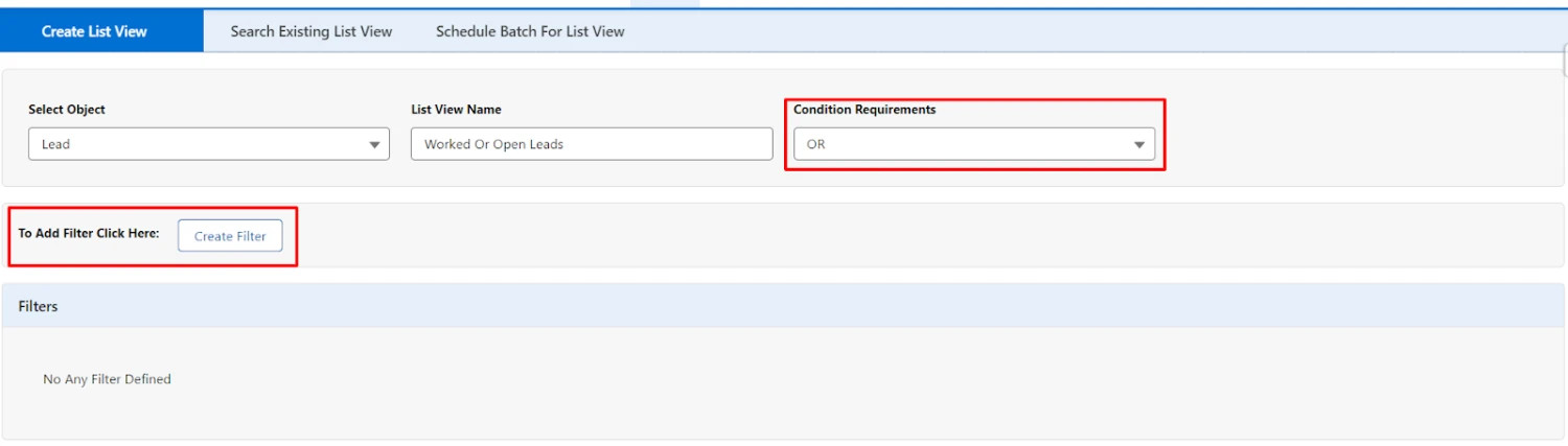 Seleccione 'AND' u 'OR' en el tercer menú desplegable para indicar la definición del filtro a través del botón 'Crear filtro'