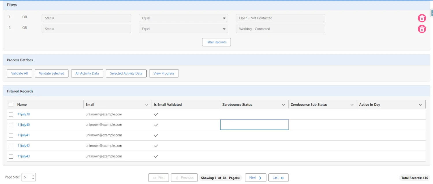 Ver registros en la tabla de datos a continuación; vista de lista creada con el nombre especificado