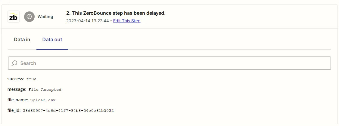 Captura de pantalla de demora en el callback de un Zap de Zapier